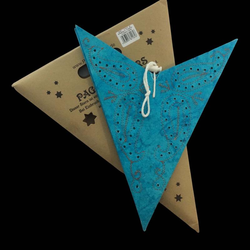 Ananti Batik Türkis  - Faltbarer Leuchtstern, Weihnachtsstern aus Papier mit 5 Zacken, 60 cm